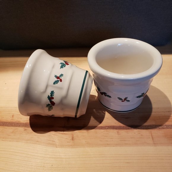 Longaberger Pottery Holly Candle Votives - Picture 2 of 6
